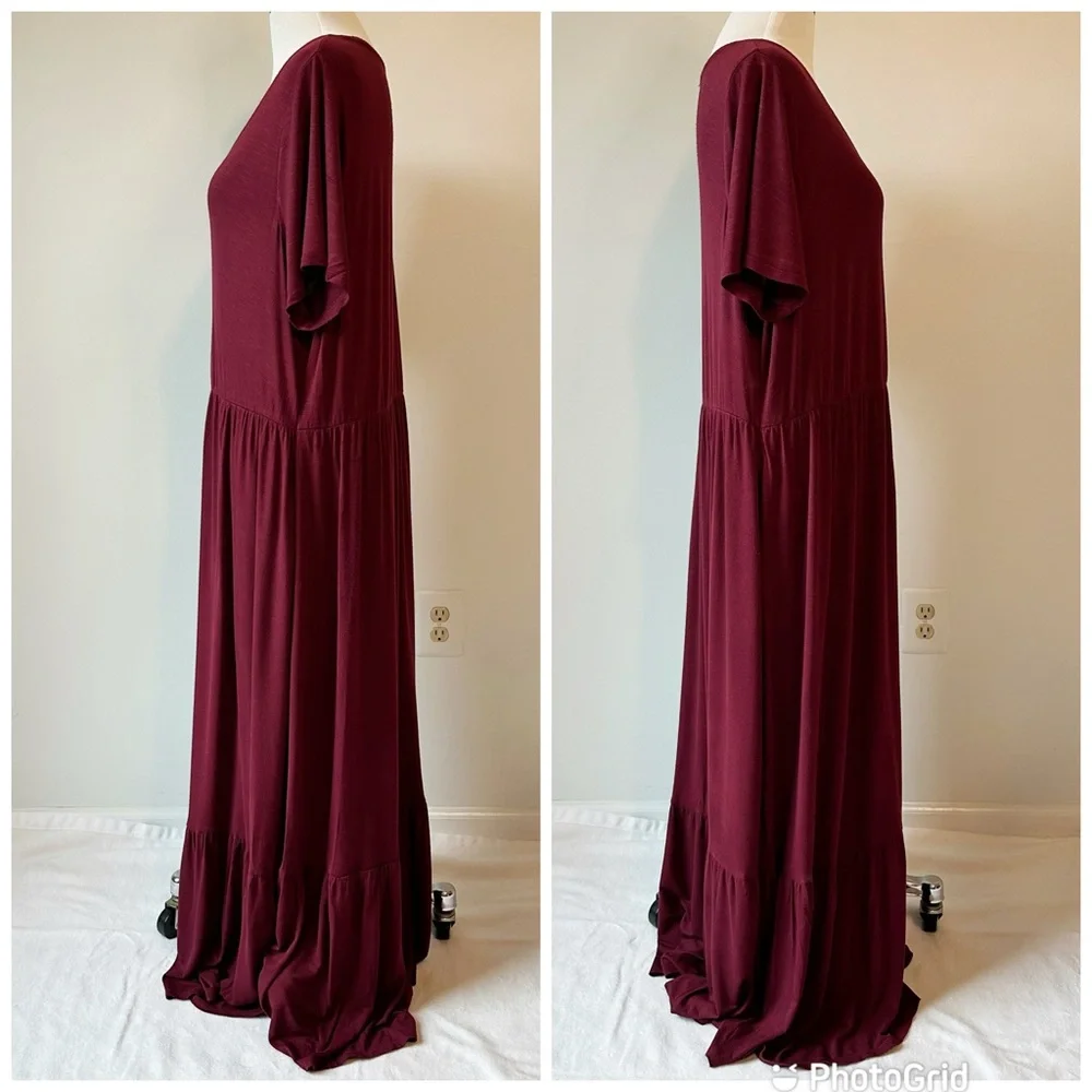 Lane Bryant Women’s Wine Burgundy Knit Flounce Maxi Dress, size 18/20 - Picture 4 of 16